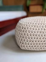 Cube light beige crochet pouffe