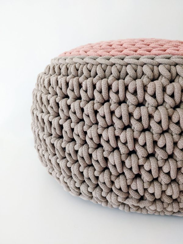 Round rose-brown crochet pouf