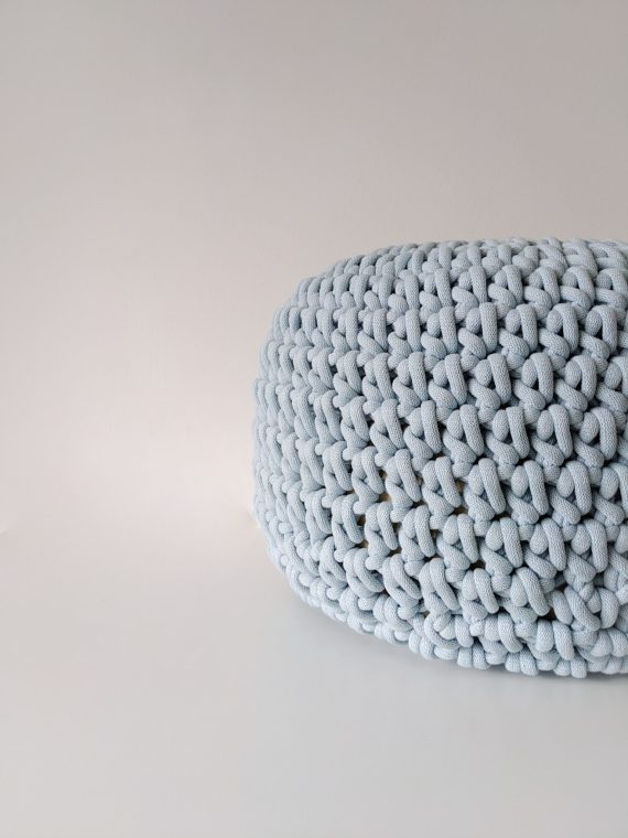 Blue crochet pouffe
