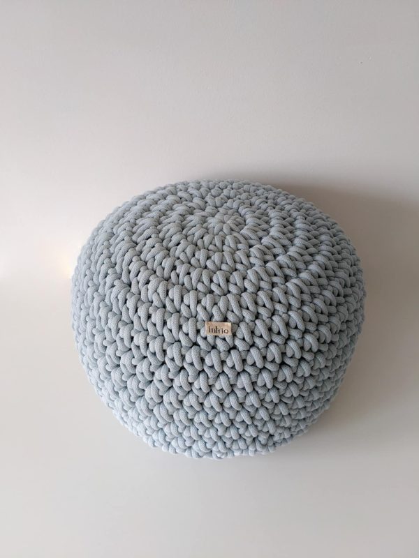 Blue crochet pouf