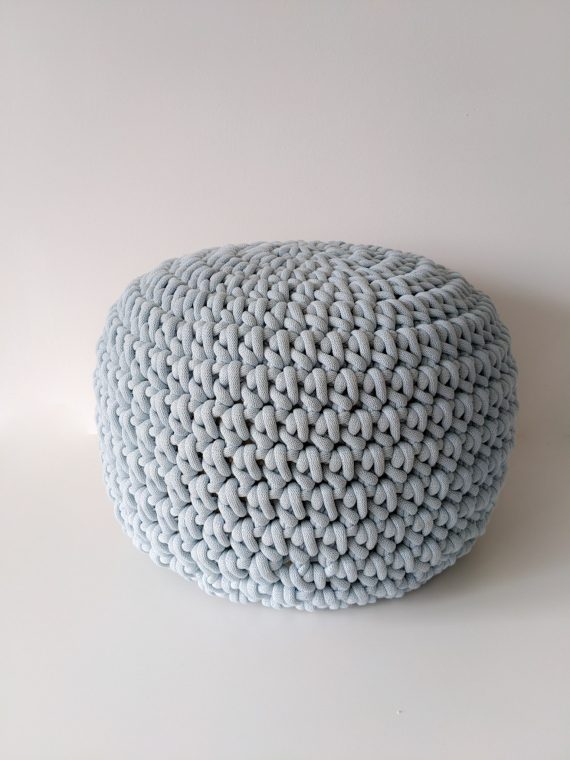 Blue crochet pouffe