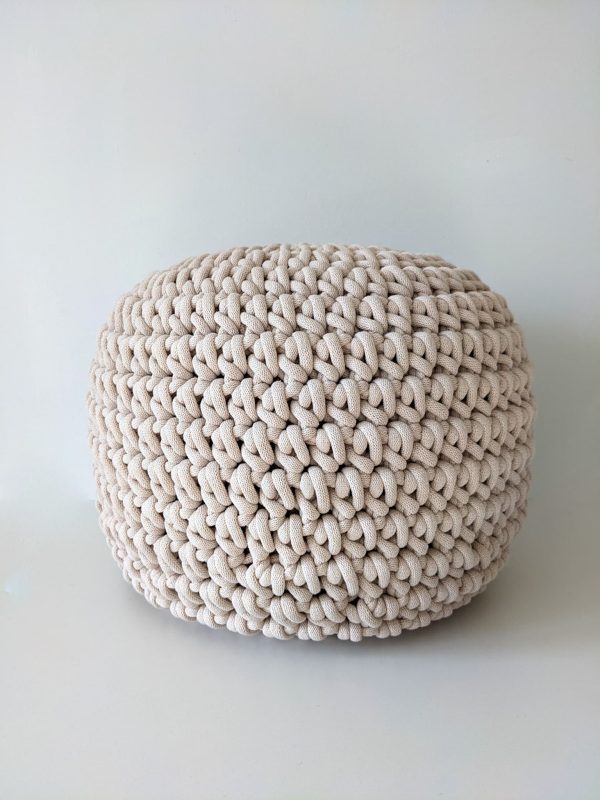 Light beige crochet pouf