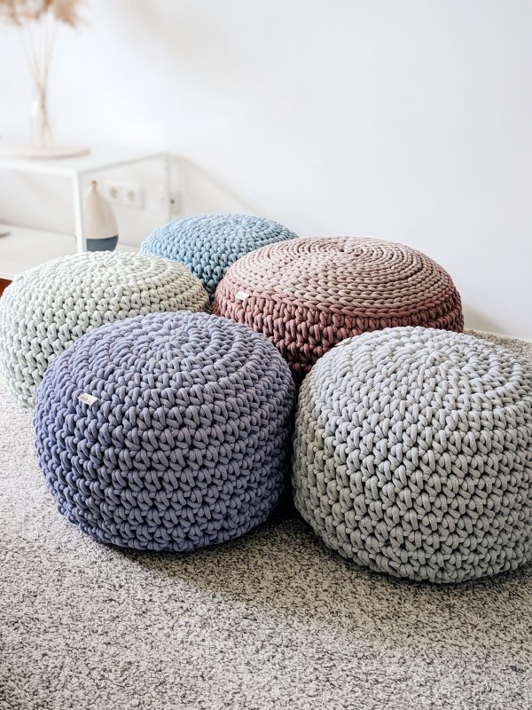Blue crochet pouf