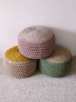 Round pearl crochet pouffe