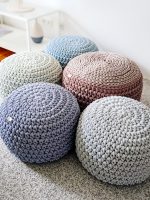 Light grey crochet pouffe