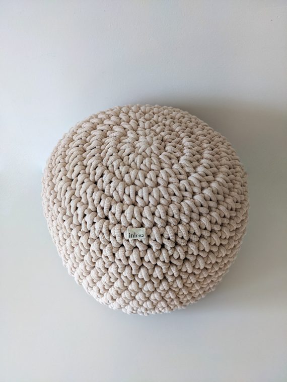 Light beige crochet pouffe