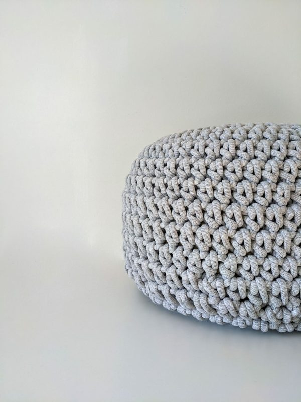 Light grey crochet pouf