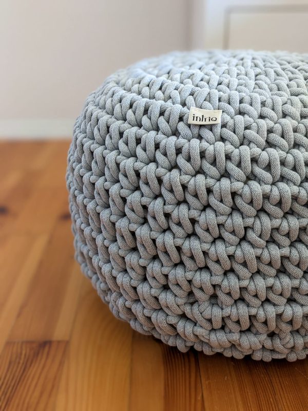Light grey crochet pouf