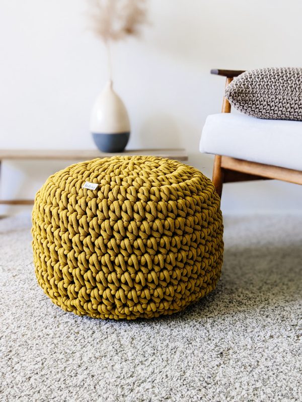 Mustard crochet pouf