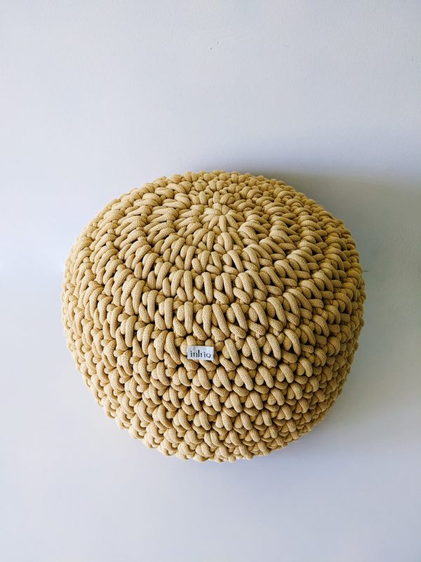 Yellow crochet pouf