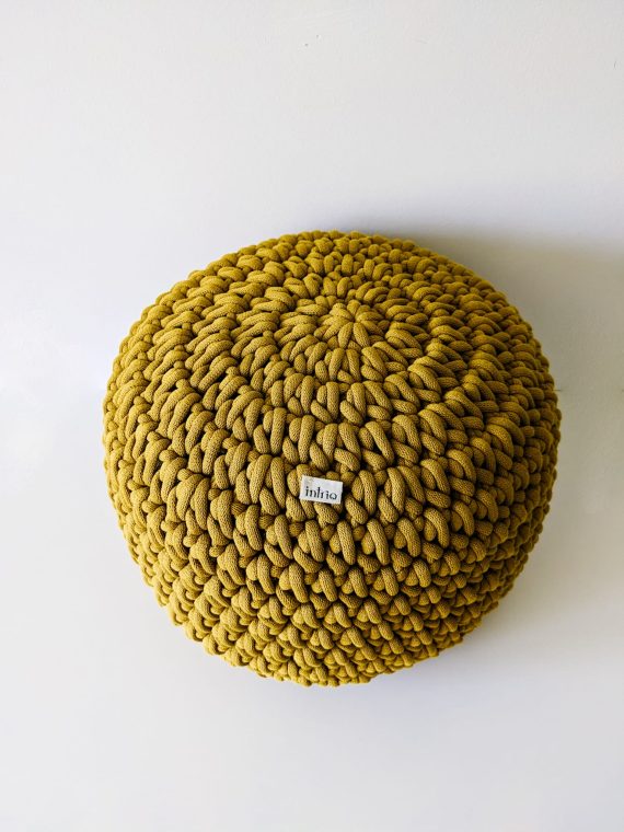 Mustard crochet pouffe