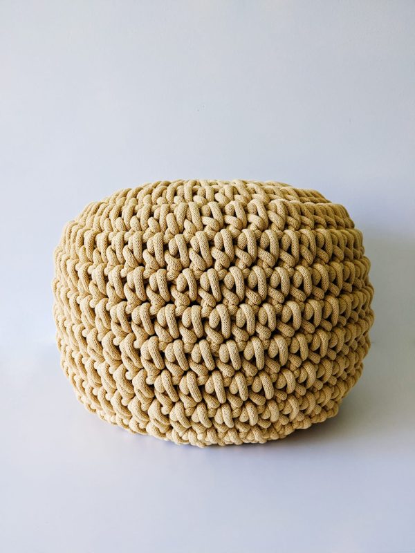 Yellow crochet pouf