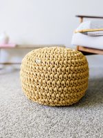 Yellow crochet pouffe
