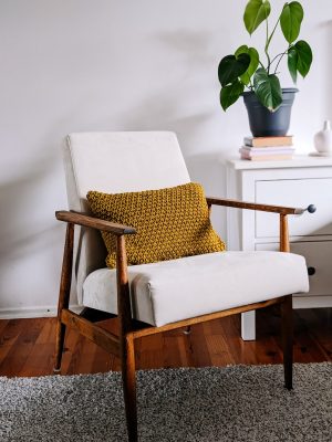 Crochet mustard cushion
