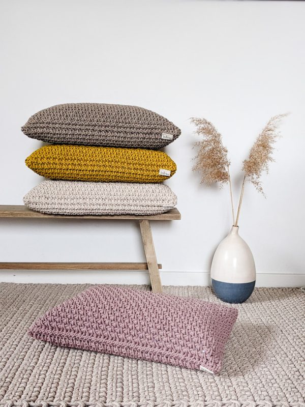 Crochet beige cushion
