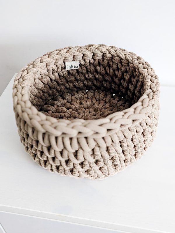 Beige crochet storage basket