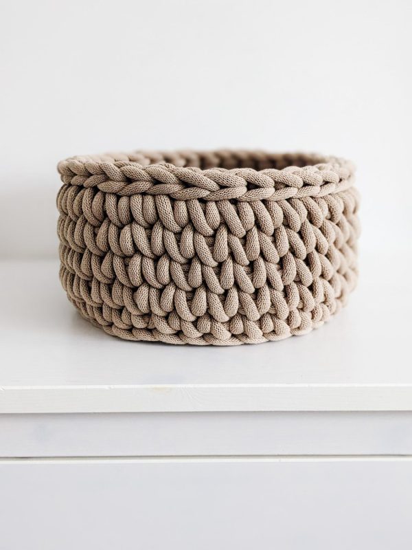 Beige crochet storage basket