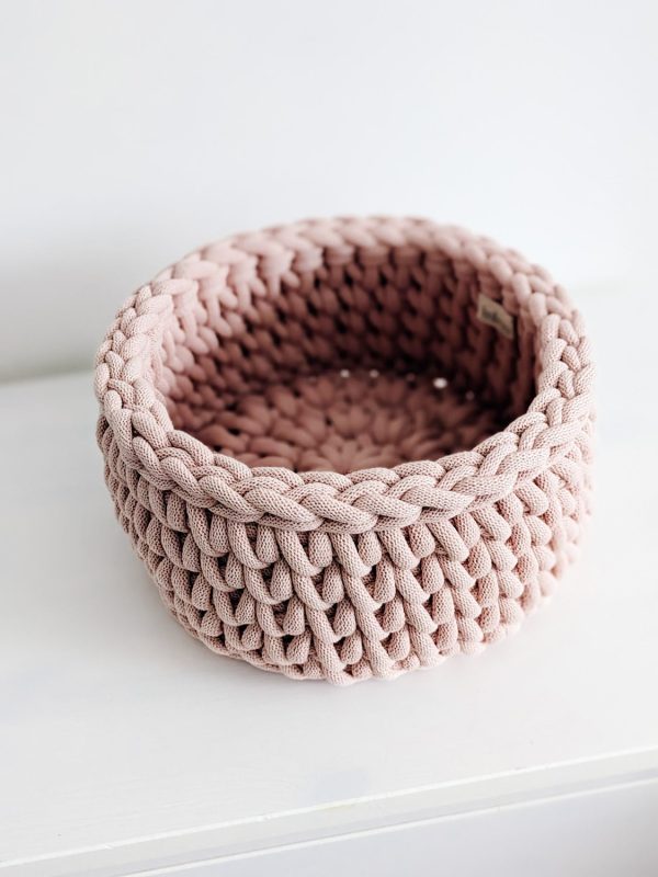Pink crocheted storage basket