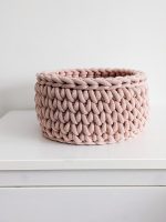 Pink crocheted storage basket