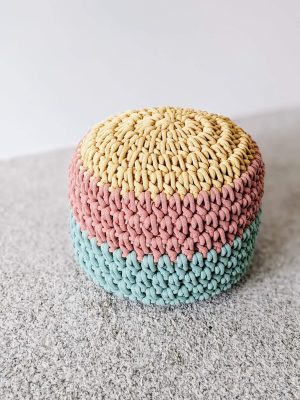 Yellow Pink Green Crochet pouf